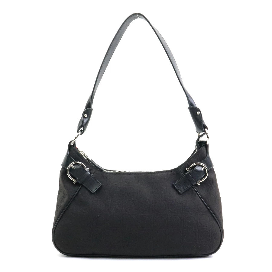 Salvatore Ferragamo Handbag Gancini Canvas Leather Black
